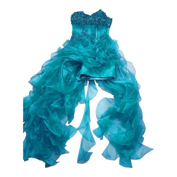 Alyce Paris Blue Strapless Embellished Salsa Style Formal Evening Gown Size 6 - Picture 5 of 11